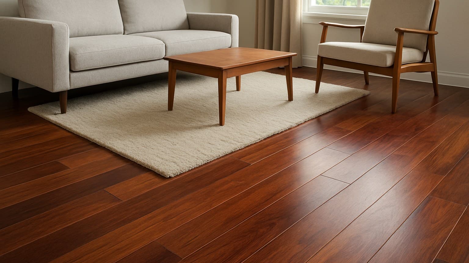 brazilian cherry hardwood flooring — The floor keeps darkening for a year after it's down, so here's how to keep rugs and furniture from leaving pale patches, plus what the hardness really costs you
